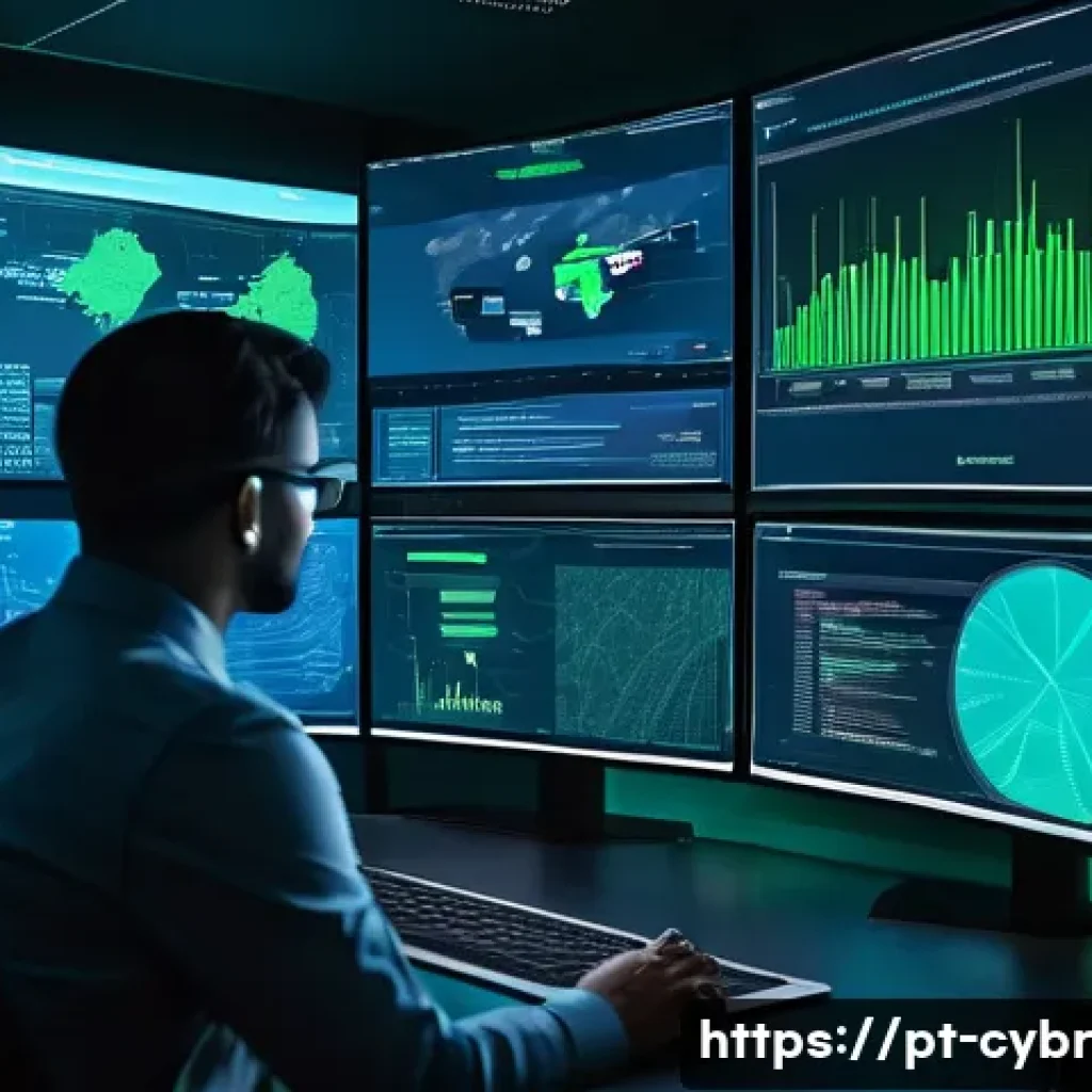 사이버 보안 자동화 도구의 패턴 인식 - A high-tech cybersecurity operations center with diverse professionals monitoring multiple large scr...
