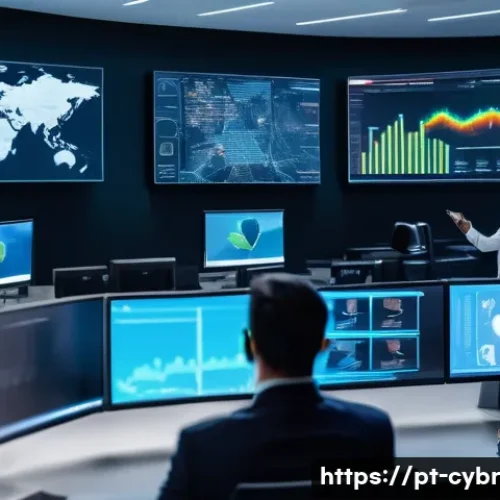 사이버 보안 자동화 도구의 효과적인 활용법 - A modern cybersecurity operations center with diverse Brazilian professionals collaborating around l...