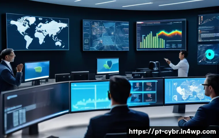 사이버 보안 자동화 도구의 효과적인 활용법 - A modern cybersecurity operations center with diverse Brazilian professionals collaborating around l...